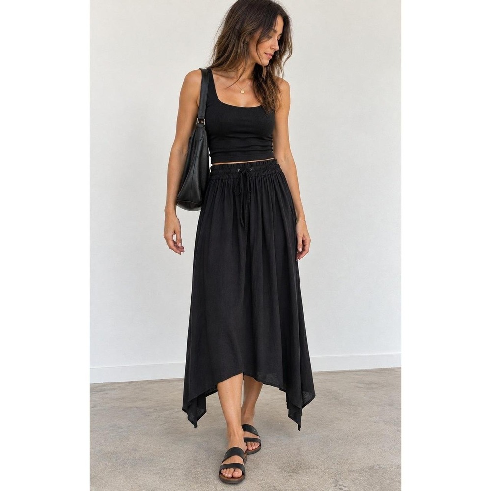 Simply Vera Wang Black Lagenlook Artsy Asymmetrical Maxi Skirt Boho Size Small - Picture 1 of 8